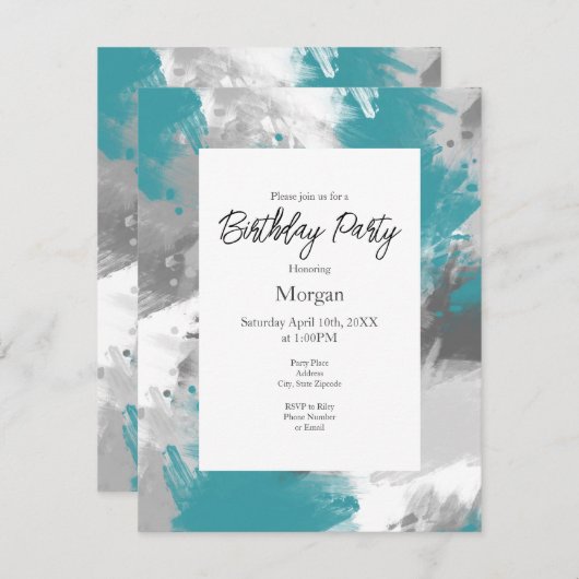 Blauwgroen grijze Abstracte penseelstreken Kaart (Voorkant / Achterkant)