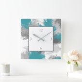 Blauwgroen grijze Abstracte penseelstreken Vierkante Klok (Huis)