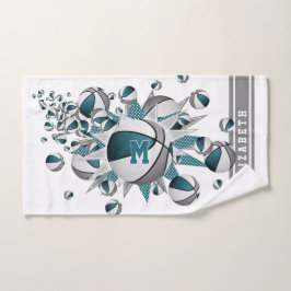 blauwgroen grijze basketballen sterren meisjes mon handdoek