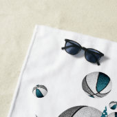 blauwgroen grijze basketballen sterren meisjes mon strandlaken (In situ)