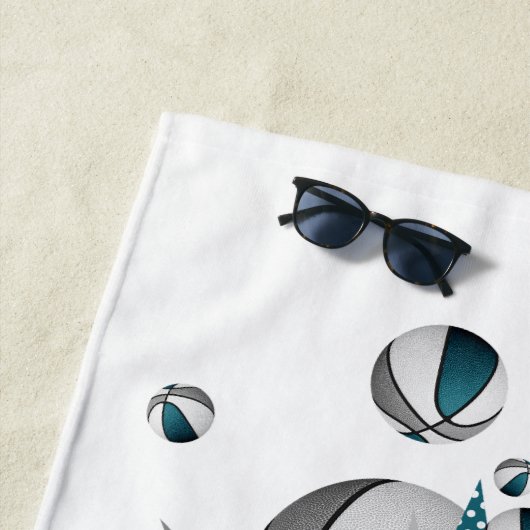 blauwgroen grijze basketballen sterren meisjes mon strandlaken (In situ)
