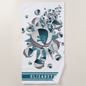 blauwgroen grijze basketballen sterren meisjes mon strandlaken (Voorkant)