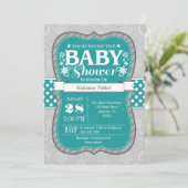 Blauwgroen grijze bloem Baby shower Uitnodiging (Staand voorkant)