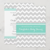 Blauwgroen grijze Chevron Custom Baby Shower Invit Kaart (Voorkant / Achterkant)