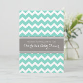 Blauwgroen grijze Chevron Custom Baby Shower Invit Kaart (Staand voorkant)