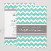 Blauwgroen grijze Chevron Custom Baby Shower Invit Kaart (Voorkant / Achterkant)