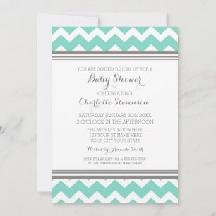 Blauwgroen grijze Chevron Custom Baby Shower Invit Kaart