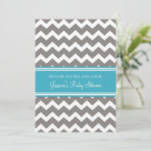 Blauwgroen grijze Chevron Custom Baby Shower Invit Kaart (Staand voorkant)