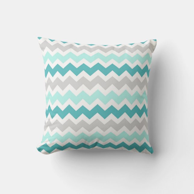 Blauwgroen grijze Chevron Decoratief Pillow Kussen (Voorkant)