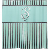 Blauwgroen, grijze en witte strepen douchegordijn (Voorkant)