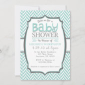 Blauwgroen grijze Herringbone Baby Shower Invitati Kaart (Voorkant)