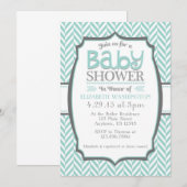 Blauwgroen grijze Herringbone Baby Shower Invitati Kaart (Voorkant / Achterkant)