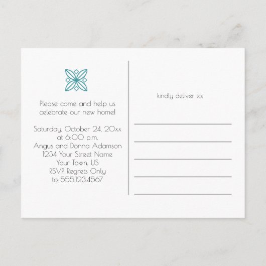 Blauwgroen Grijze Home Sweet Home Housewarming Par Uitnodiging Briefkaart (Achterkant)