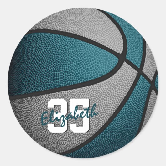 blauwgroen grijze jongens basketbalteamkleuren ronde sticker (Voorkant)