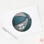 blauwgroen grijze jongens basketbalteamkleuren ronde sticker (Envelop)