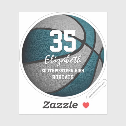 Blauwgroen grijze jongens basketbalteamkleuren sticker (Vel)