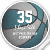 Blauwgroen grijze jongens basketbalteamkleuren sticker (Voorkant)