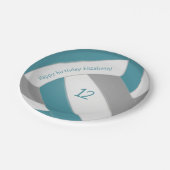 blauwgroen grijze kinder volleybalpartij papieren bordje (Gekanteld)