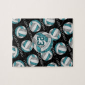 Blauwgroen grijze meisjes Ik hou van volleybal gep Legpuzzel (Horizontaal)