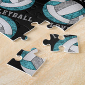 Blauwgroen grijze meisjes Ik hou van volleybal gep Legpuzzel (Zijkant)