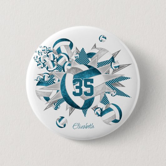 blauwgroen grijze meisjes sportgeschenken volleyba ronde button 5,7 cm (Voorkant)