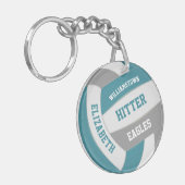 blauwgroen grijze teamkleuren, gepersonaliseerd vo sleutelhanger (Voorkant Links)