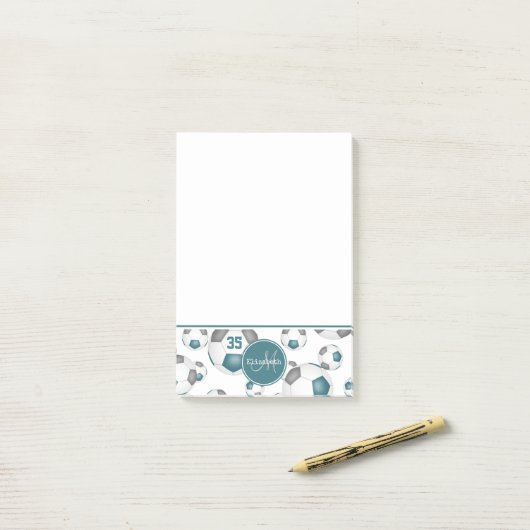 Blauwgroen grijze voetballen girale sport post-it® notes (Op bureau)