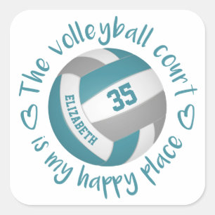 blauwgroen grijze volleybal girly place typografie vierkante sticker