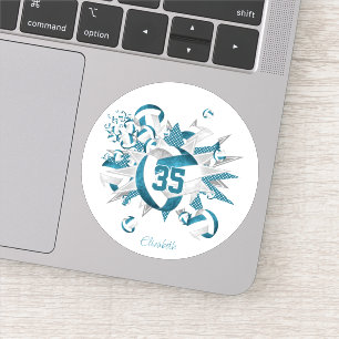 blauwgroen grijze volleyballen sterren meisjes tea sticker