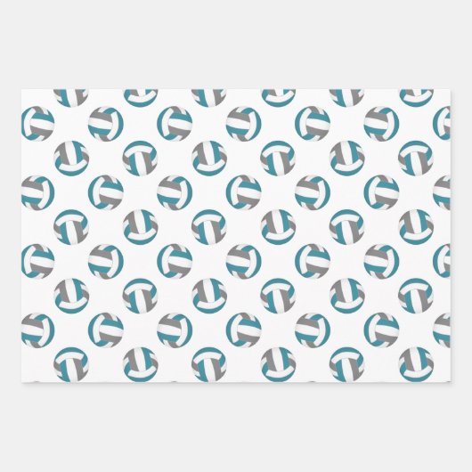 blauwgroen grijze volleybalpatronen bij elke geleg inpakpapier vel (Voorkant 3)