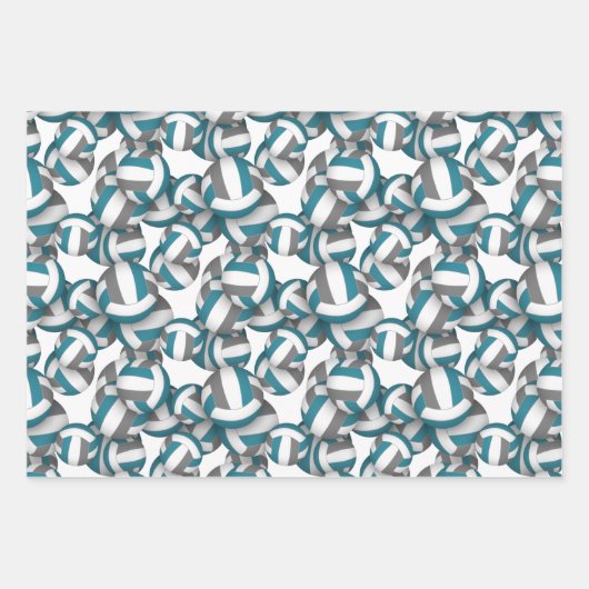 blauwgroen grijze volleybalpatronen bij elke geleg inpakpapier vel (Voorkant)