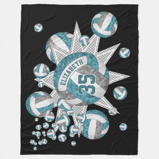 blauwgroen grijze volleybalzaal voor meisjes die m fleece deken (Voorkant)