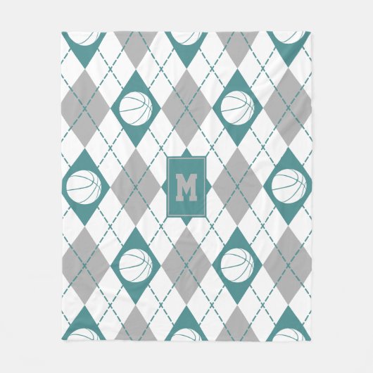 blauwgroen grijze witte basketbalteamkleuren argyl fleece deken (Voorkant)