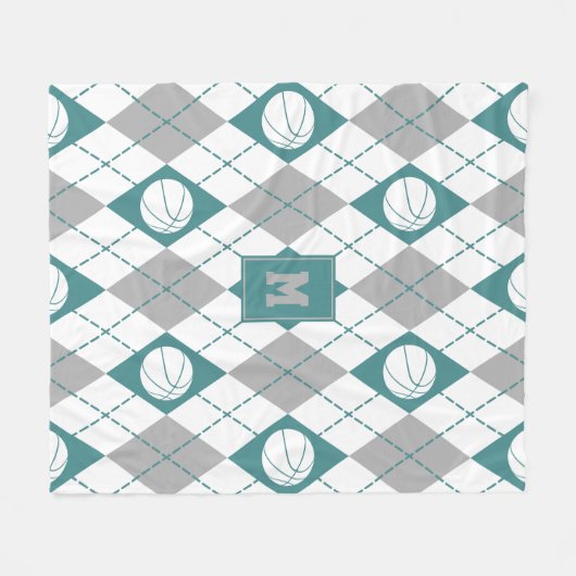 blauwgroen grijze witte basketbalteamkleuren argyl fleece deken (Voorkant (Horizontaal))
