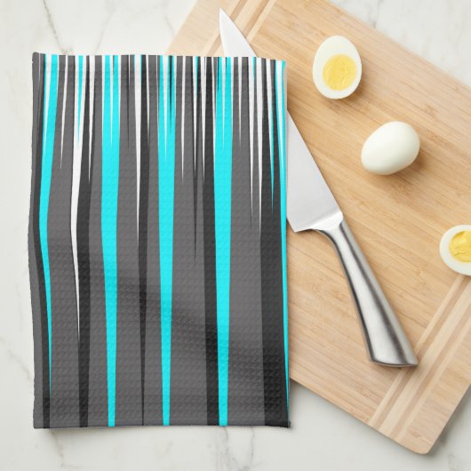 Blauwgroen, grijze, witte en zwarte strepen theedoek (Quarter Fold)