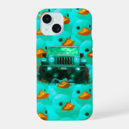 Blauwgroen groen 4x4 duckie kleurrijk hoesje. iPhone 15 case
