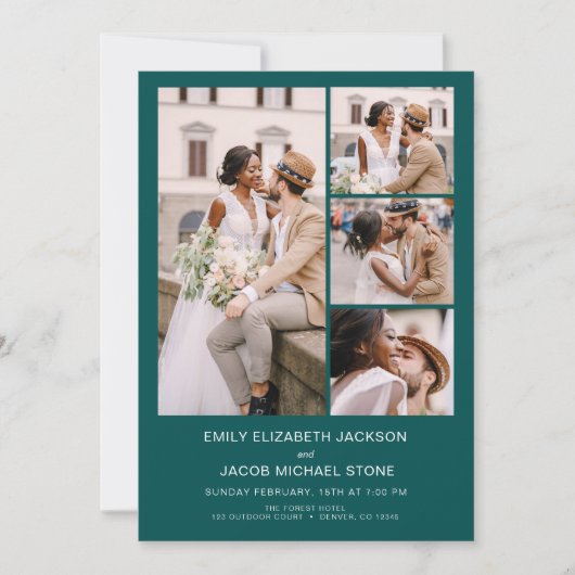 Blauwgroen groen alles in één QR-code Fotobruiloft Kaart (Voorkant)