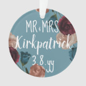 Blauwgroen Groen Beige Bourgogne Bruiloft Rozen Ke Ornament (voorkant)