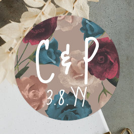 Blauwgroen Groen Beige Bourgogne Bruiloft Rozen Ke Ronde Sticker