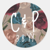 Blauwgroen Groen Beige Bourgogne Bruiloft Rozen Ke Ronde Sticker (Voorkant)