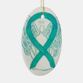 Blauwgroen groen bewustzijn Ribbon Angel Art Ornam Keramisch Ornament (Rechts)