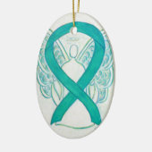 Blauwgroen groen bewustzijn Ribbon Angel Art Ornam Keramisch Ornament (Links)
