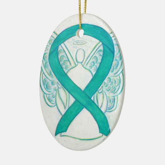Blauwgroen groen bewustzijn Ribbon Angel Art Ornam Keramisch Ornament (Links)