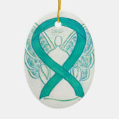 Blauwgroen groen bewustzijn Ribbon Angel Art Ornam Keramisch Ornament (Voorkant)