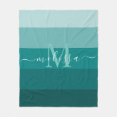 Blauwgroen Groen Blauw Kleurenblok Monogram Stijln Fleece Deken (Voorkant)