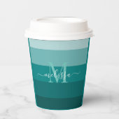 Blauwgroen Groen Blauw Kleurenblok Monogram Stijln Papieren Bekers (Voorkant)