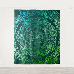 Blauwgroen Groen Blauw Mandala Boho Chic Elegant E Wandkleed