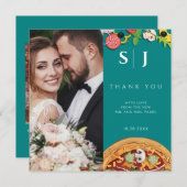 Blauwgroen groen blauw PIZZA Moderne Minimale brui Bedankkaart (Voorkant / Achterkant)