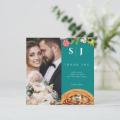 Blauwgroen groen blauw PIZZA Moderne Minimale brui Bedankkaart (Staand voorkant)