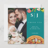 Blauwgroen groen blauw PIZZA Moderne Minimale brui Bedankkaart (Voorkant)